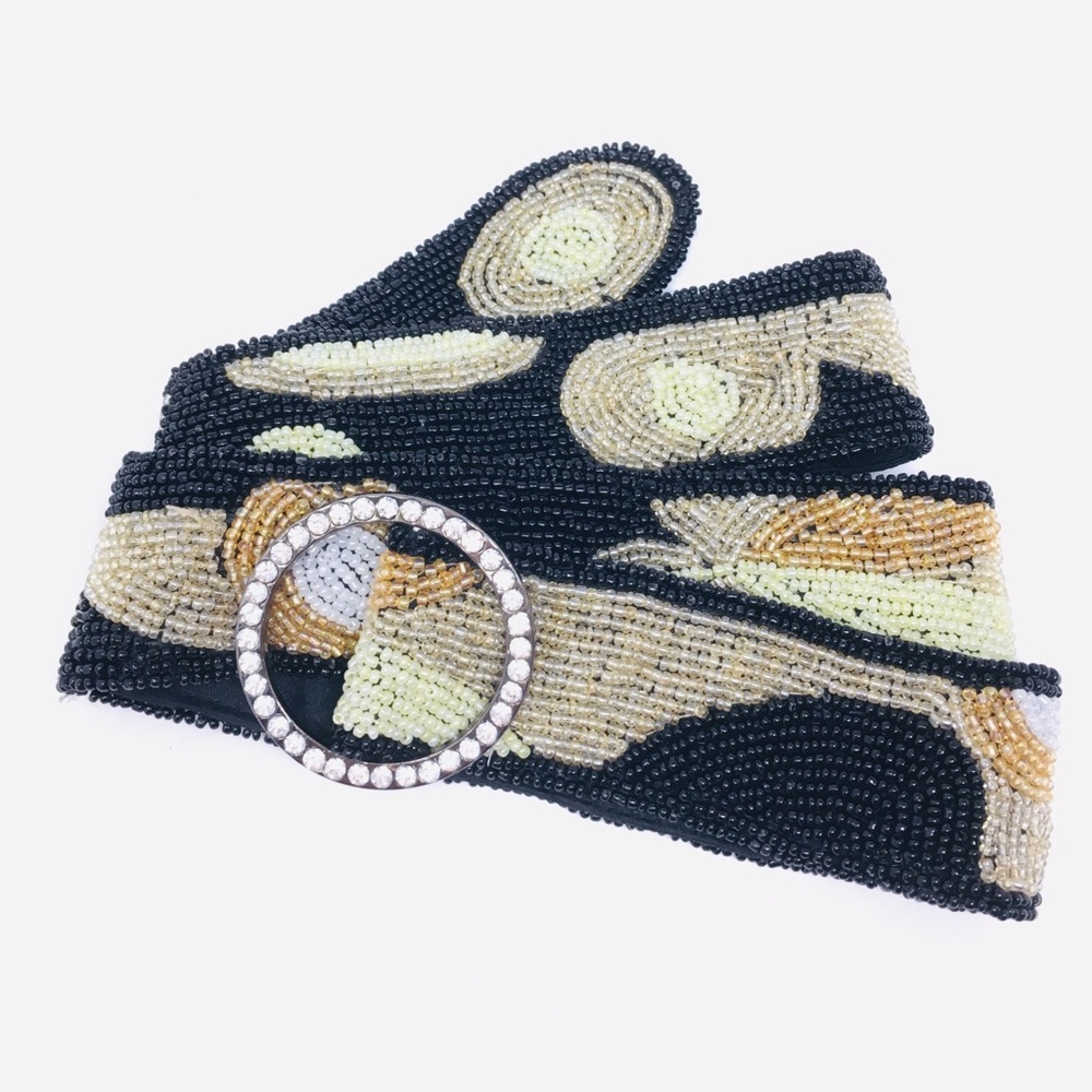 Vintage Hand Beaded Belt Glam Rhinestone Buckle - Picture 2 of 8